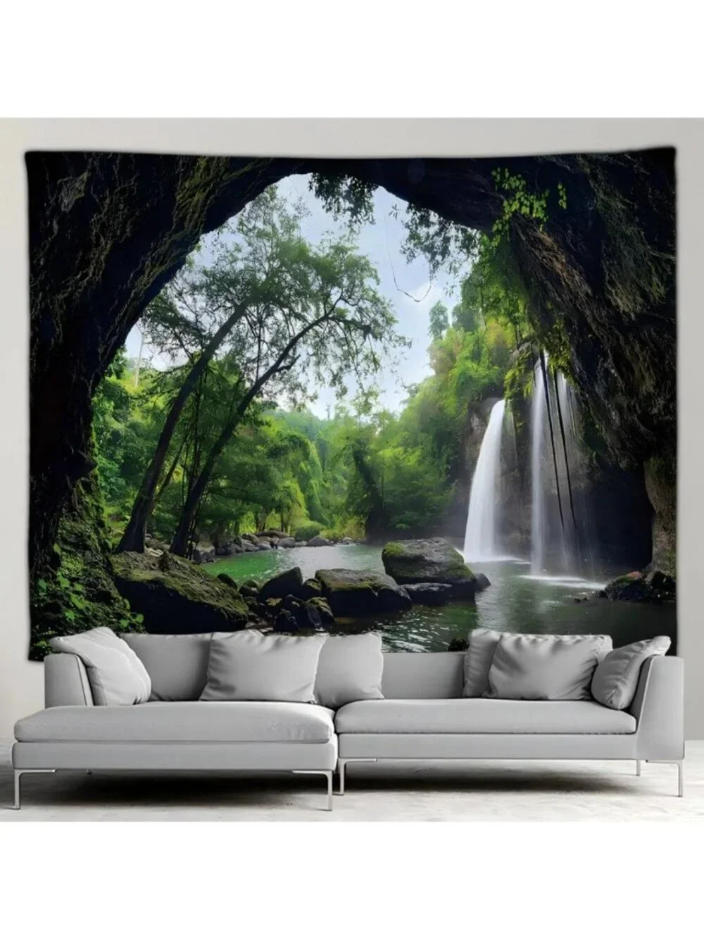 51×60 Inch Tropical Cave Waterfall Forest Nature Landscape Wall Tapestry